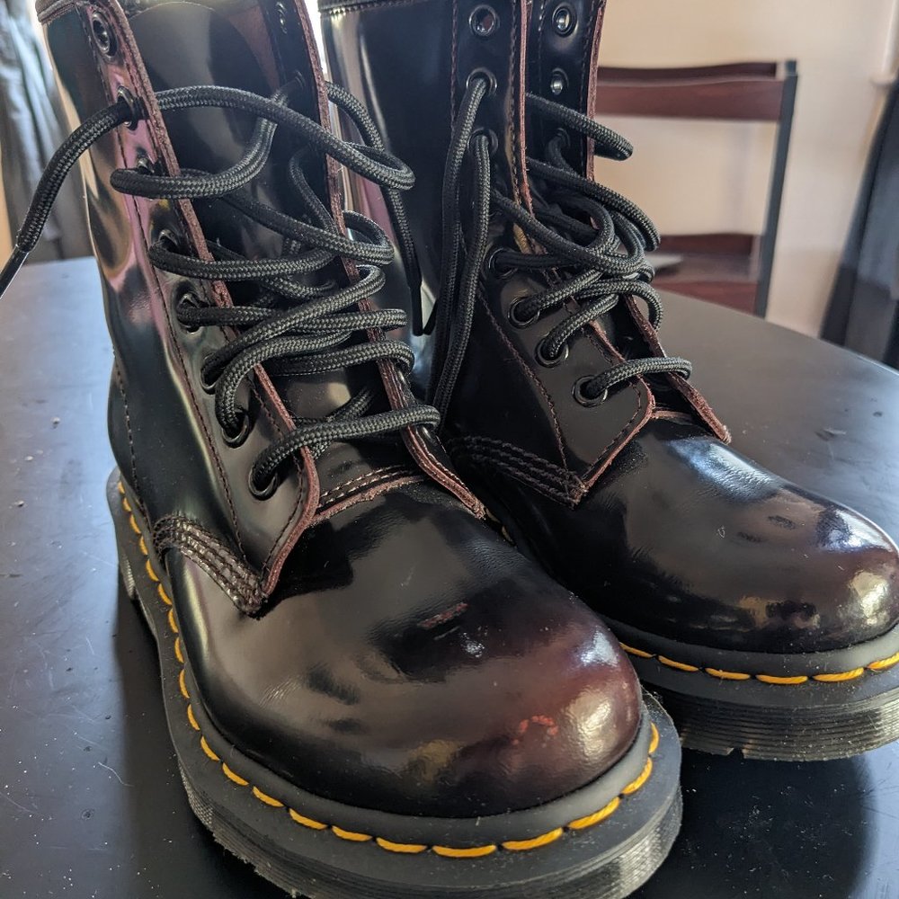 doc martens black cherry patent boot